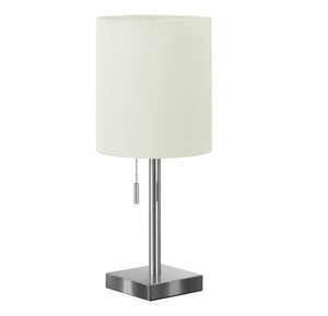 HomeRoots Set of Two 17" Silver Metal Candlestick Table Lamps with USB Charging & Ivory Drum Shades 545831