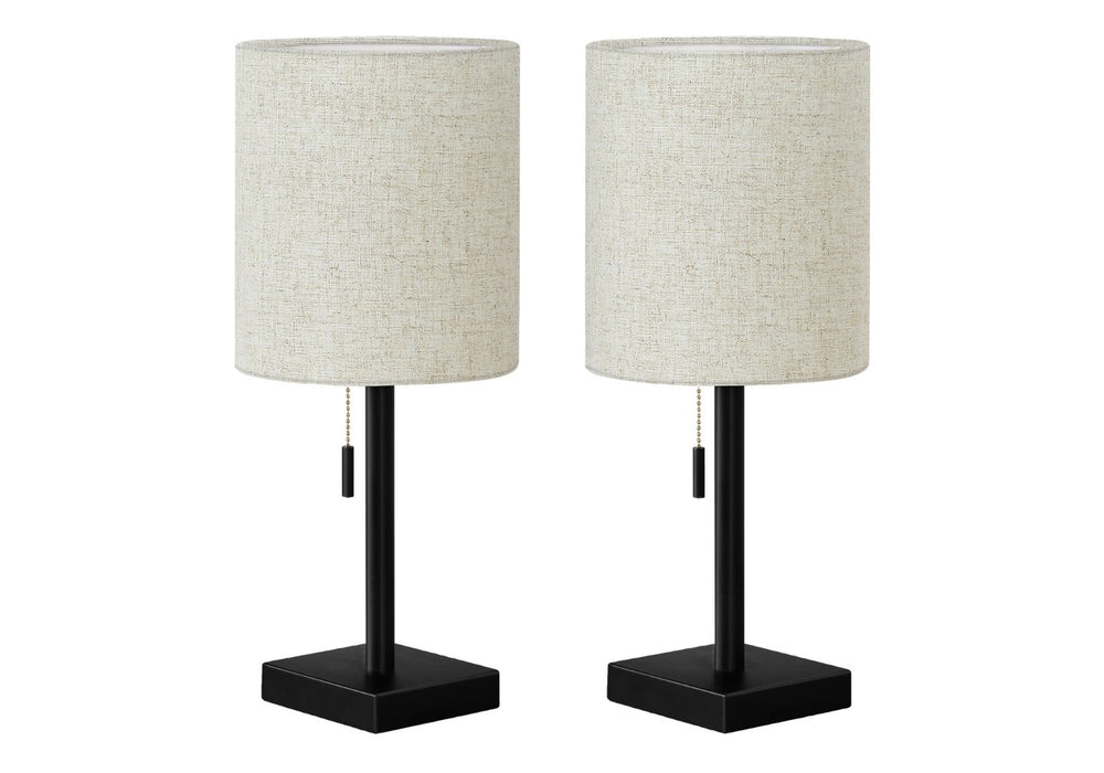 HomeRoots Set of Two 17" Black Metal Candlestick USB Table Lamps with Beige Shade - Perfect for Any Room! 545832