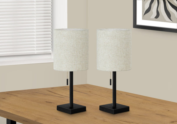 HomeRoots Set of Two 17" Black Metal Candlestick USB Table Lamps with Beige Shade - Perfect for Any Room! 545832