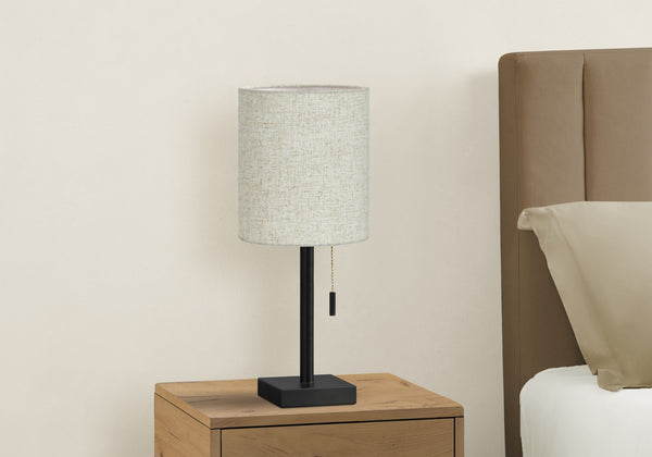 HomeRoots Set of Two 17" Black Metal Candlestick USB Table Lamps with Beige Shade - Perfect for Any Room! 545832