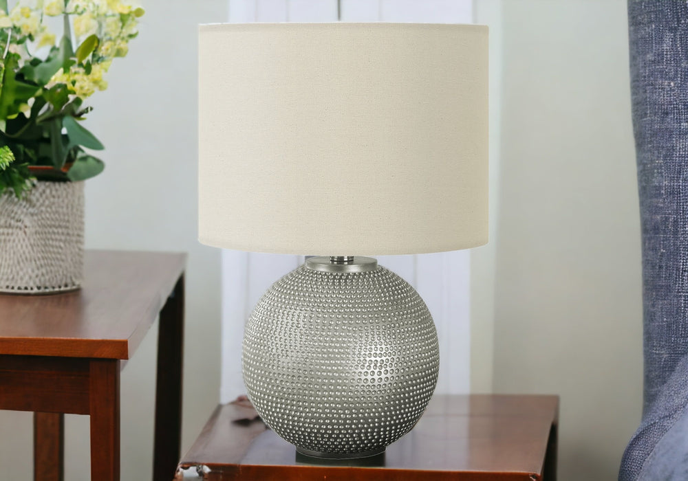 Homeroots 19" Gray Round Table Lamp With Ivory Drum Shade   545833