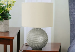 Homeroots 19" Gray Round Table Lamp With Ivory Drum Shade   545833