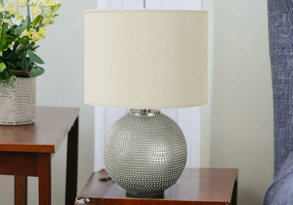 Homeroots 19" Gray Round Table Lamp With Ivory Drum Shade   545833