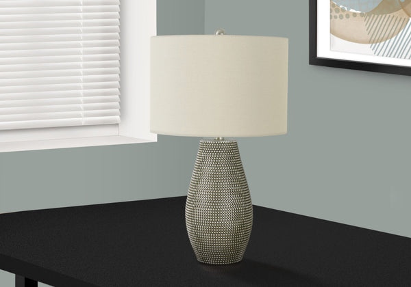 Homeroots 24" Gray Round Table Lamp With Ivory Drum Shade   545834