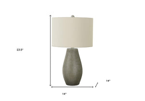 HomeRoots 24" Gray Table Lamp with Ivory Drum Shade - Modern Design for Soothing Ambiance & Versatile Style 545834