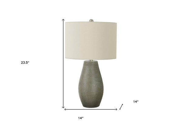 HomeRoots 24" Gray Table Lamp with Ivory Drum Shade - Modern Design for Soothing Ambiance & Versatile Style 545834