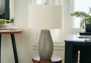Homeroots 24" Gray Round Table Lamp With Ivory Drum Shade   545834