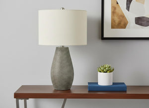 HomeRoots 24" Gray Table Lamp with Ivory Drum Shade - Modern Design for Soothing Ambiance & Versatile Style 545834