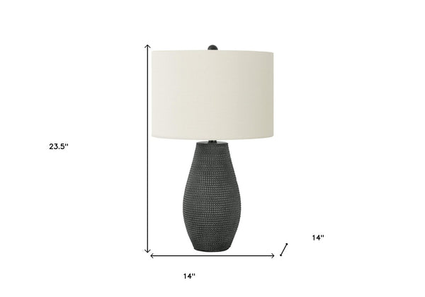 HomeRoots 24" Black Round Table Lamp – Contemporary Ivory Drum Shade for Modern Homes & Adjustable Lighting 545835
