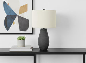 HomeRoots 24" Black Round Table Lamp – Contemporary Ivory Drum Shade for Modern Homes & Adjustable Lighting 545835