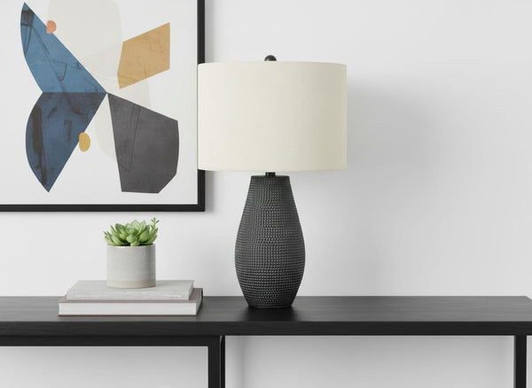 HomeRoots 24" Black Round Table Lamp – Contemporary Ivory Drum Shade for Modern Homes & Adjustable Lighting 545835