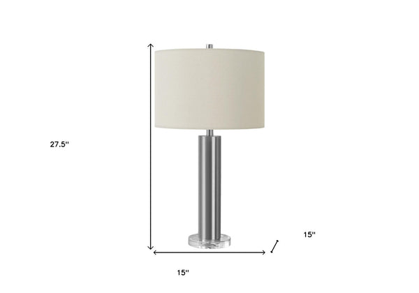 HomeRoots 28" Silver Acrylic Cylinder Table Lamp with Ivory Shade - Modern Illumination for Any Space 545836