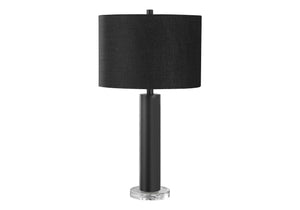 Homeroots 28" Black Metal And Acrylic Cylinder Table Lamp With Black Drum Shade   545837