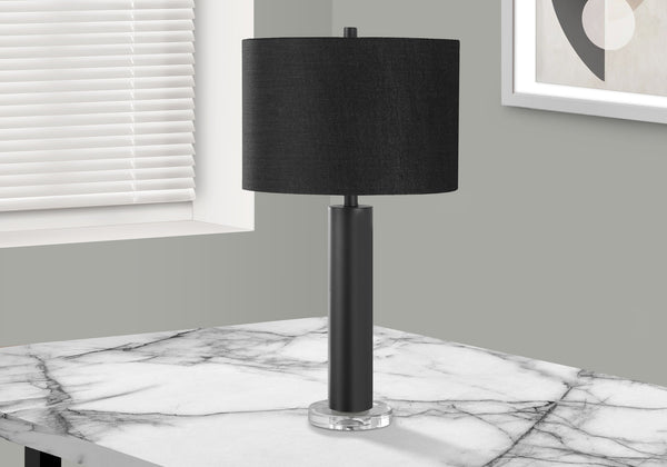 Homeroots 28" Black Metal And Acrylic Cylinder Table Lamp With Black Drum Shade   545837