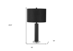 HomeRoots 28" Modern Black Metal and Acrylic Table Lamp with Elegant Drum Shade for Ambient Illumination 545837