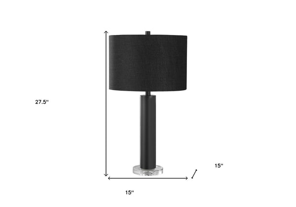 HomeRoots 28" Modern Black Metal and Acrylic Table Lamp with Elegant Drum Shade for Ambient Illumination 545837