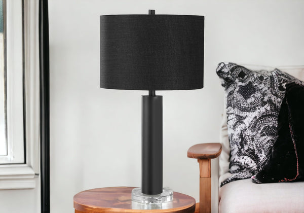 Homeroots 28" Black Metal And Acrylic Cylinder Table Lamp With Black Drum Shade   545837