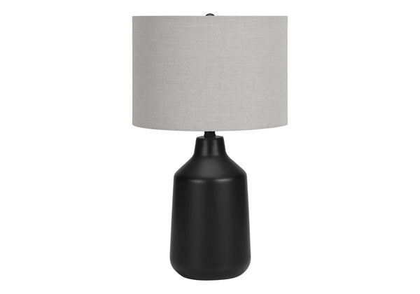 Homeroots 24" Black Concrete Urn Table Lamp With Gray Drum Shade   545839