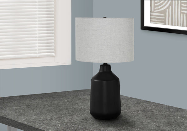 Homeroots 24" Black Concrete Urn Table Lamp With Gray Drum Shade   545839