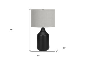 HomeRoots 24" Black Concrete Urn Table Lamp with Gray Drum Shade - Stylish Ambient Lighting for Modern Spaces 545839