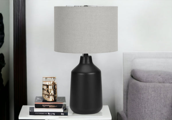 Homeroots 24" Black Concrete Urn Table Lamp With Gray Drum Shade   545839