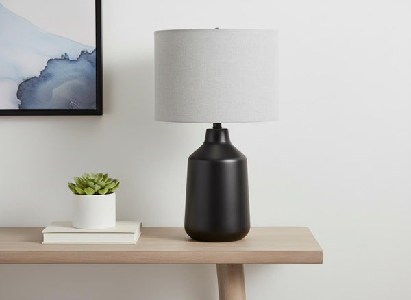 HomeRoots 24" Black Concrete Urn Table Lamp with Gray Drum Shade - Stylish Ambient Lighting for Modern Spaces 545839