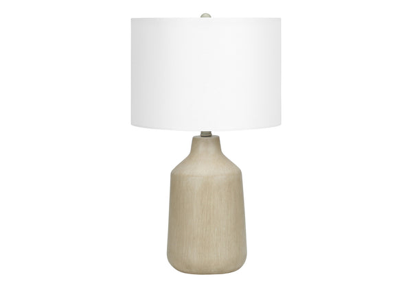 Homeroots 24" Beige Concrete Urn Table Lamp With Ivory Drum Shade   545840