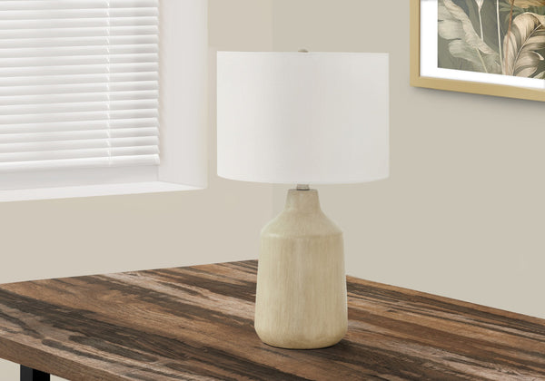 Homeroots 24" Beige Concrete Urn Table Lamp With Ivory Drum Shade   545840
