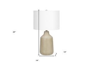 HomeRoots 24" Beige Concrete Urn Table Lamp with Ivory Shade – Contemporary Design for Modern Home Décor 545840