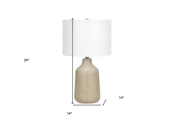 HomeRoots 24" Beige Concrete Urn Table Lamp with Ivory Shade – Contemporary Design for Modern Home Décor 545840