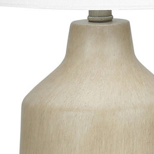Homeroots 24" Beige Concrete Urn Table Lamp With Ivory Drum Shade   545840