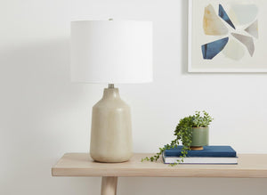 HomeRoots 24" Beige Concrete Urn Table Lamp with Ivory Shade – Contemporary Design for Modern Home Décor 545840