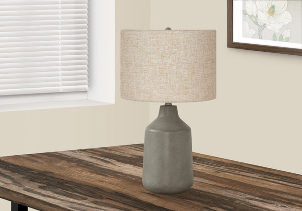 Homeroots 24" Gray Concrete Urn Table Lamp With Beige Drum Shade   545841