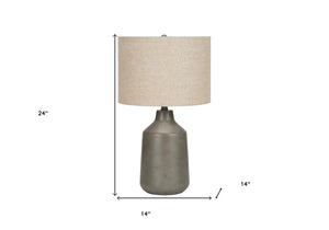 HomeRoots 24" Gray Concrete Urn Table Lamp - Chic Beige Drum Shade for Modern Ambient Lighting in Any Room 545841