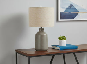 HomeRoots 24" Gray Concrete Urn Table Lamp - Chic Beige Drum Shade for Modern Ambient Lighting in Any Room 545841