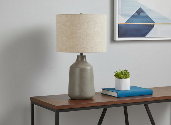 HomeRoots 24" Gray Concrete Urn Table Lamp - Chic Beige Drum Shade for Modern Ambient Lighting in Any Room 545841