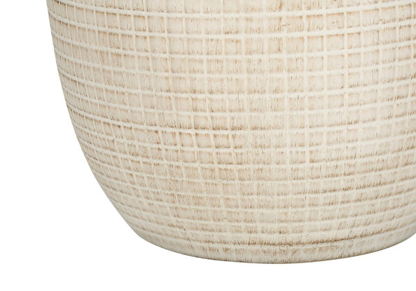 HomeRoots 26" Cream Ceramic Urn Table Lamp with Geometric Glaze, Soft Linen Shade & 3-Way Light Control 545842