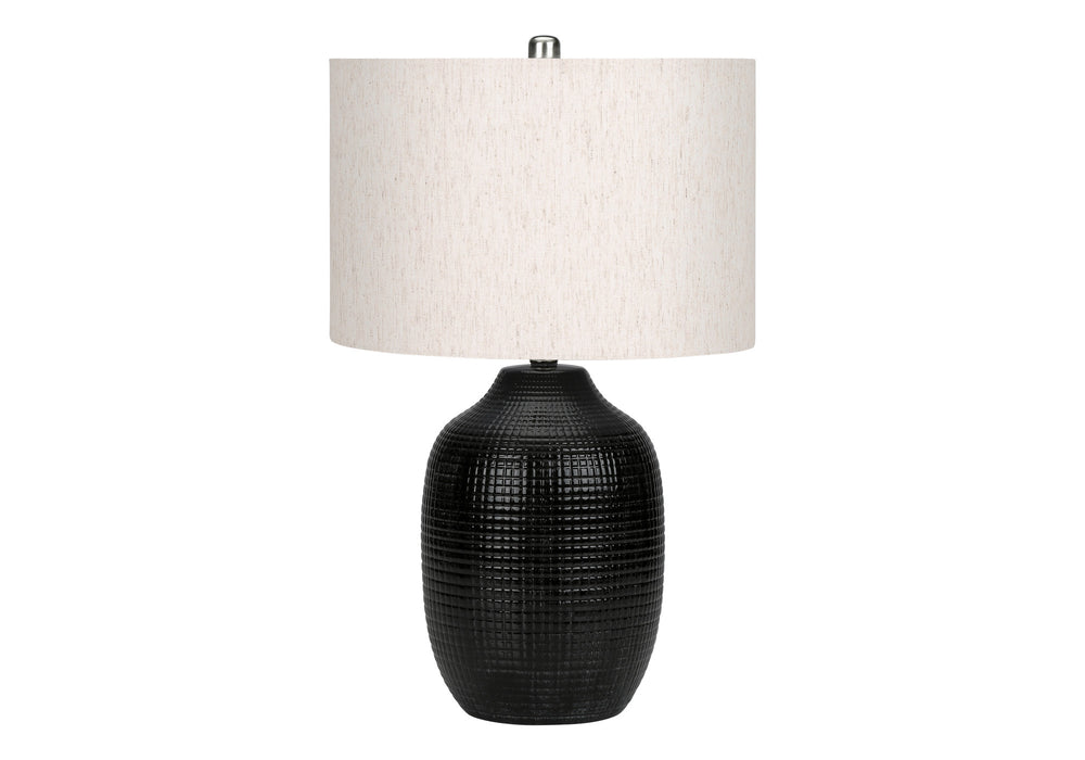 Homeroots 26" Black Ceramic Urn Table Lamp With Ivory Drum Shade   545843