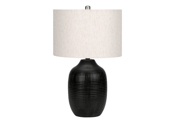 Homeroots 26" Black Ceramic Urn Table Lamp With Ivory Drum Shade   545843