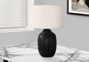 Homeroots 26" Black Ceramic Urn Table Lamp With Ivory Drum Shade   545843