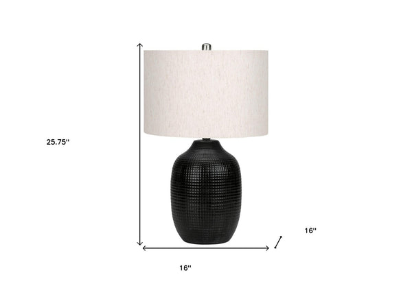 HomeRoots 26" Black Ceramic Urn Table Lamp - Elegant Ivory Shade, Adjustable Lighting, Modern Home Décor Accent 545843