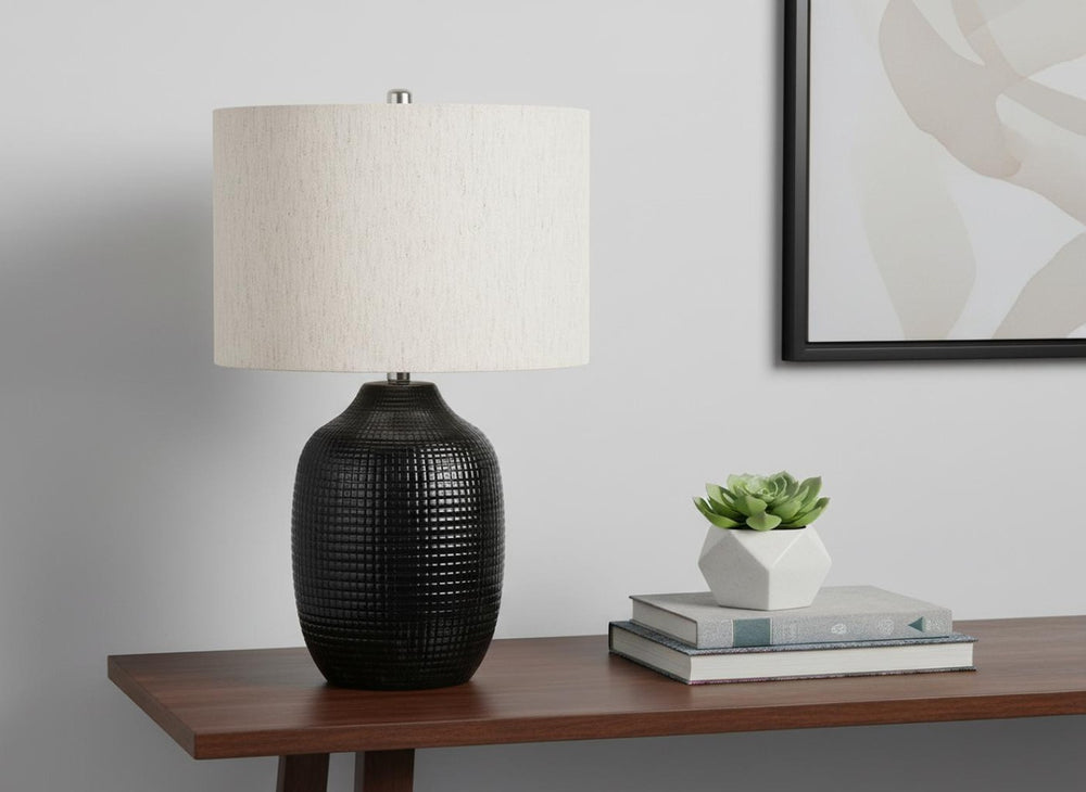 HomeRoots 26" Black Ceramic Urn Table Lamp - Elegant Ivory Shade, Adjustable Lighting, Modern Home Décor Accent 545843