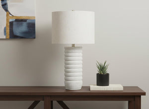 HomeRoots 28" Cream Cylinder Table Lamp - Elegant Drum Shade, Smart Control & Soft Ambient Illumination 545844