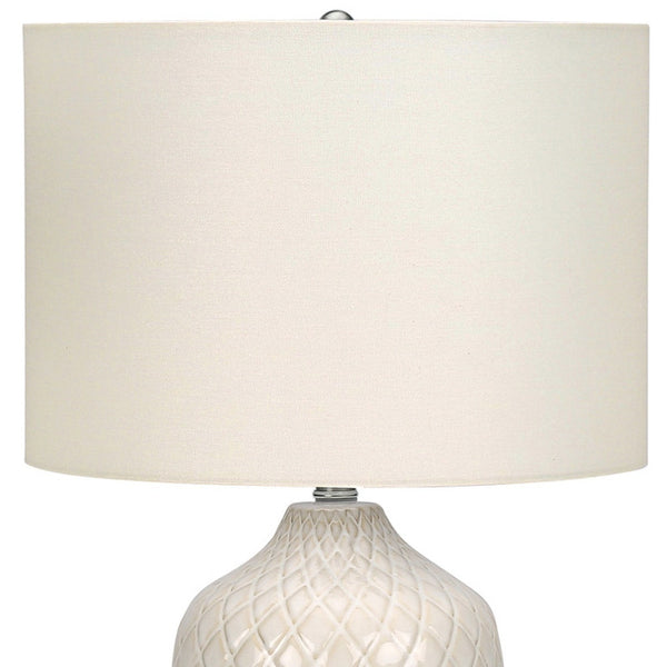 Homeroots 25" Cream Ceramic Urn Table Lamp With Cream Drum Shade   545845
