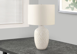 Homeroots 25" Cream Ceramic Urn Table Lamp With Cream Drum Shade   545845