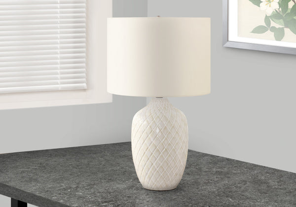 Homeroots 25" Cream Ceramic Urn Table Lamp With Cream Drum Shade   545845