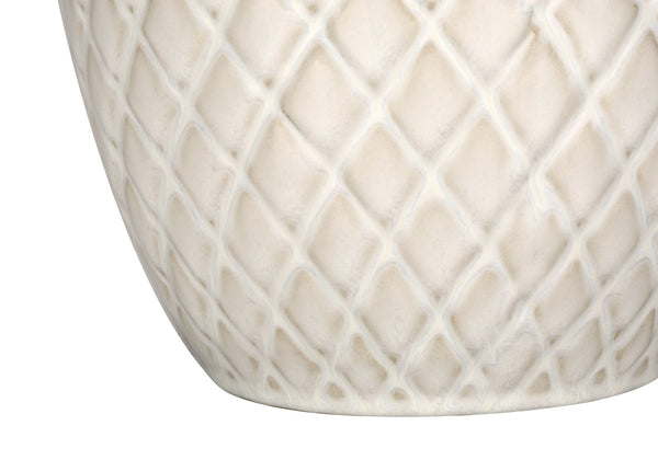 Homeroots 25" Cream Ceramic Urn Table Lamp With Cream Drum Shade   545845