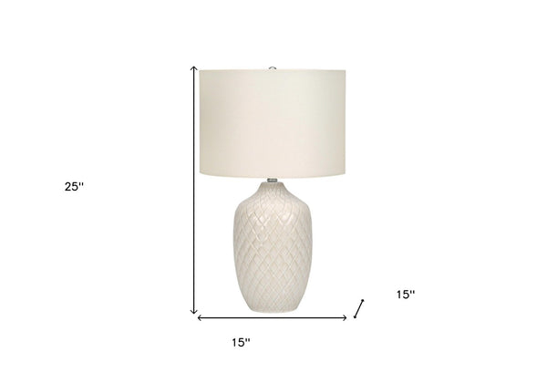 HomeRoots 25" Cream Ceramic Urn Table Lamp - Elegant Geometric Design with Soft Glow for Modern Spaces 545845