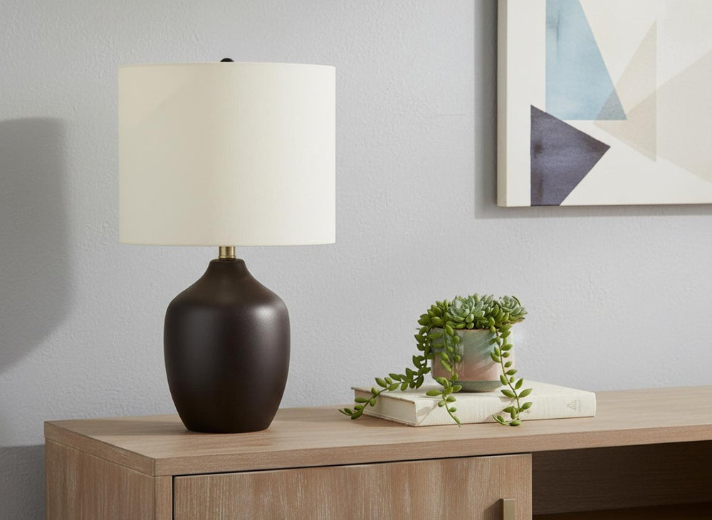 HomeRoots 22" Black Ceramic Urn Table Lamp with Smart Lighting & Elegant Ivory Shade for Modern Homes 545846