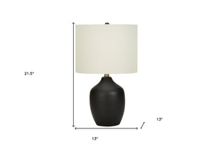 Homeroots 22" Black Ceramic Urn Table Lamp With Ivory Drum Shade   545846